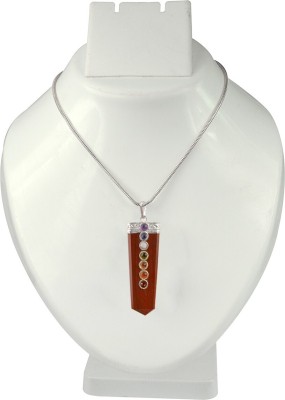 REIKI CRYSTAL PRODUCTS Natural Red Jasper Pencil Shape 7 Chakra Pendant with Metal Chain for Unisex Agate Crystal Pendant