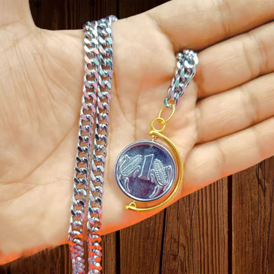 Syfer One Rupee Coin Pendant for Boy and Girl Stainless Steel Pendant