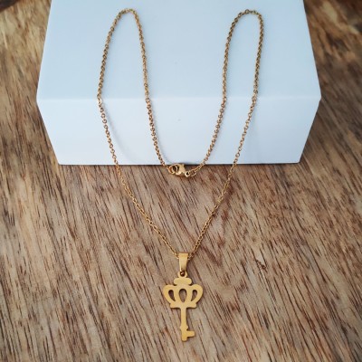 M Men Style Valentine Day Gift Crown Shape Key Gold Stainless Steel Pendant Necklace Gold-plated Stainless Steel Pendant