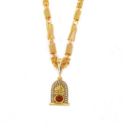 Pihoo Enterprise Shivling Trisul rudraksh & GPIN 241 (CHAIN) Gold-plated Diamond Alloy Pendant Set