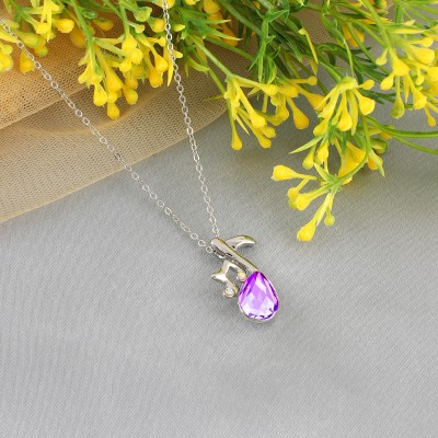 Jewelgenics Silver-Plated Music-Themed Purple Crystal Pendant Chain Necklace Crystal Silver Plated Alloy Necklace