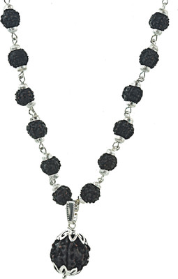 GIACOMO Panchmukhi Spiritual Religious Rudraksh Pendant with rudraksh Mala Sterling Silver Beads Wood, Alloy Pendant Set