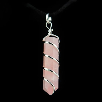 MARMORIS ECOM Natural Rose Quartz Wire Wrapped Pencil Pendant Healing Gemstone-1 pc Quartz Crystal Pendant