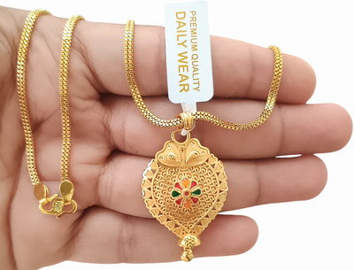 SAPNAPALACE GOLD TRADITIONAL PENDANT WITH FILIGREE HANDMADE DESIGNER WITH GOLD CHAIN Gold-plated Brass Pendant