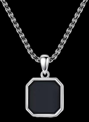 Agarwalproduct Elegant Octagonal Black Stone Pendant Necklace with Silver Chain Silver Stainless Steel Pendant