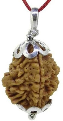 Beautum Nepali 2 Mukhi Rudraksha Original Two Face Rudraksha Metal Capped Wood Pendant