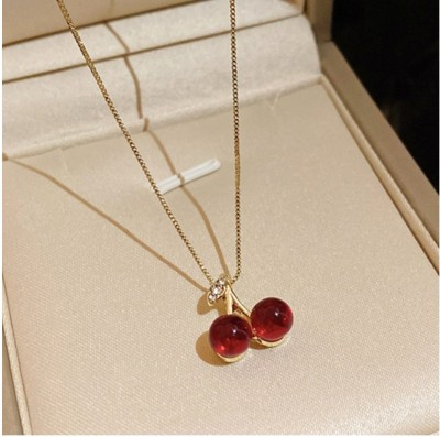 JRISSY Red Cherry Necklaces Women and girls Gold-plated Alloy Pendant