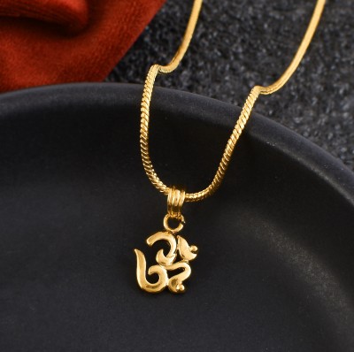 PYR Fashion Gold Plated Brass Om Locket With Gold Plated 22kt Chain For Men Boys Girls Boys Gold-plated Brass Pendant Set