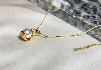 Shivanya Vogue Serene Shell Pendant Enamel, Gold-plated Pearl Stainless Steel, Steel Pendant