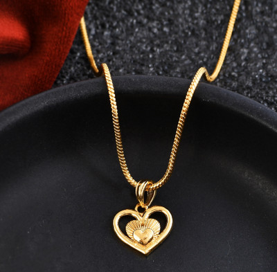 NAVYA ART JPR 18K Gold-Plated Heart Pendant Necklace with Gold Braas Chain For Grils Gold-plated Brass Locket Set