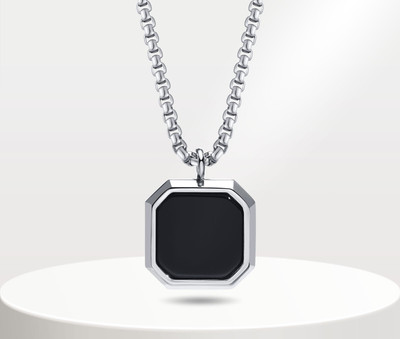 Karishma Kreations Geometric Black Square Natural Stone Male Pendant Locket Necklace Gold-plated, Silver, Titanium, Platinum Emerald, Crystal Crystal, Alloy, Brass, Stainless Steel Pendant