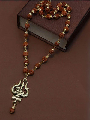 psight Shiv Trshul mal Lord Shiva Locket rudraksha moti Gold-plated Wood Pendant Set