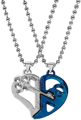 Sullery Valentine Gift Zirconia Crystals 1314 And 520 Engraved Heart And Key Dual Locket Rhodium Metal Pendant