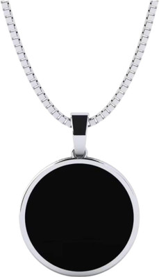 Murliwala Round Stone Pendant Locket Necklace With Stainless Steel Box Chain Silver Cubic Zirconia Stainless Steel Pendant Set