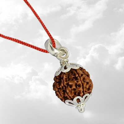 Fine Creation 5 Mukhi Rudraksha Original Certified 5 Faced/Five Face Rudraksh Silver Wood Pendant