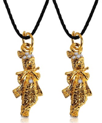 De-Ultimate Set Of 2 Small Nug Golden Shri Krishna Basuri/Murli Pendant Locket Necklace Dori Gold-plated Stainless Steel Pendant Set