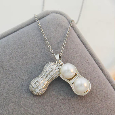 Heer Collection Fashion Jewellery Peanut Shape Chain Pendant Necklace For Women and Girls Cubic Zirconia Stainless Steel Pendant Set