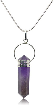 CRYSTU Natural Amethyst Pencil Shape Pendant Locket with Metal Chain for Unisex Amethyst, Agate Crystal Pendant