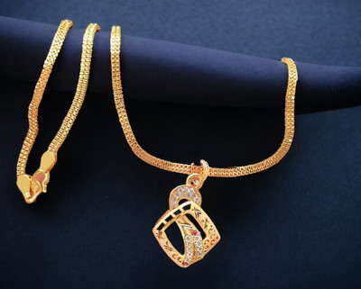 DIVS FASHION FRENCHBEAUTY STYLE PENDANT WITH CHAIN Gold-plated Diamond Brass Pendant Set