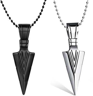 pasu fashion Combo of 2 High Polished The Silver & Black Arrow Stainless Steel Rocking Silver Beads Stainless Steel Pendant