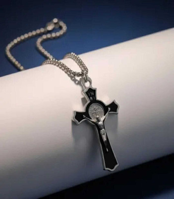 SSUNIQ Black Jesus Christ Pendant Locket with Stainless Steel Chain for Men and Boys Silver Stainless Steel Pendant