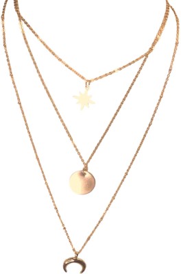 RVM Jewels 3 Layer Step Multi Layered Necklace Western Star Circle Moon Chain Gold Plated Gold-plated Alloy