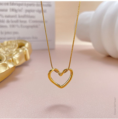 Bauble Cluster Anti Tarnish Waterproof open heart pendant necklace for girls Gold-plated Stainless Steel Pendant