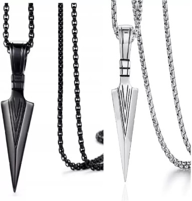 Ruhi Collection Combo of Black & Silver Arrow Chain Pendant Stainless Steel Pendant