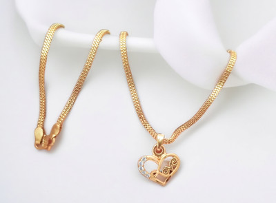 SAPNAPALACE LOVE HEART GOLD DIMOND PENDANT WITH 2 LINE CHAIN Gold-plated Brass Pendant Set