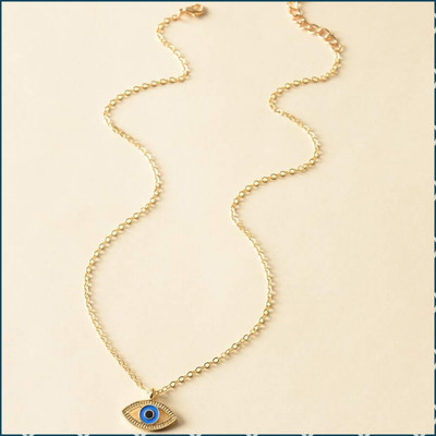 Zaphariq Single Layered Blue Evil Eye Pendant Necklace For Girls And Women Gold-plated Alloy Pendant