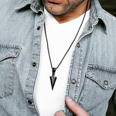 Teeragaj Black Arrow & Devil Eye Ring for Men and Boys Stylish Biker/Party Wear Silver Stainless Steel Locket Set