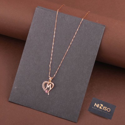 NINISO Heart Shape Alphabet Letter M Rhodium Cubic Zirconia Alloy Locket Set