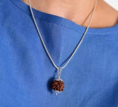 Madhur Creation Nepali 5 Mukhi Rudraksha Five Face Rudraksha Metal Capped Wood Pendant