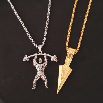 Sullery Trishul Locket Mens Bikers Jewelry Silver And Gold Stainless Steel Pendant Titanium Stainless Steel Pendant Set