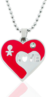 SAIIZEN pink heart love pendant for girls and the boys Rhodium Stainless Steel Pendant Set
