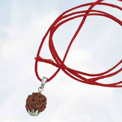 Guruji Gems & Jewellery Original 4 Mukhi Nepali Rudraksha Four Face Rudraksh Silver Beads Brass, Wood Pendant
