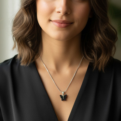 D2Fashion Midnight Wings Black Butterfly Pendant Silver Alloy Pendant