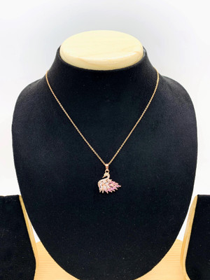 Temora Rose Gold Plated Pink crystal Stone Studed Swan Necklace For Girls and women Rhodium Cubic Zirconia Alloy Pendant Set