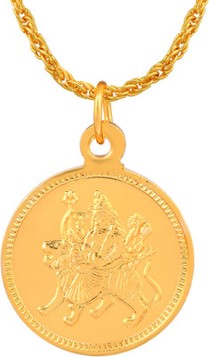 RN Gold Plated Brass Dual Side Coin Durga yantra God Pendant Chain Gold-plated Brass Pendant