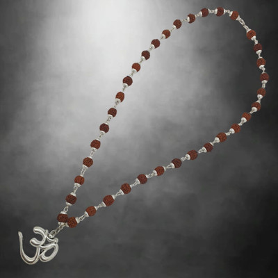 Nirvana Mukhi Most Demanded Bhagwan Shiv Dotted Locket Pendant With 5 Mukhi Rudraksha Mala Silver Beads Brass, Wood Pendant Set