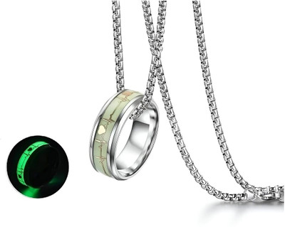 ShobhRam Glow in the Dark Radium Ring for Boy and Girl Biker/Party Wear Locket Silver Stainless Steel Pendant