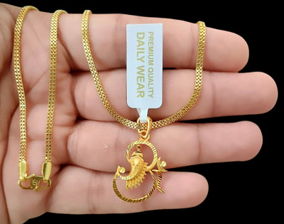 DIVS FASHION Om with ganeshji gold pendant with gold plated chain Gold-plated Brass Pendant