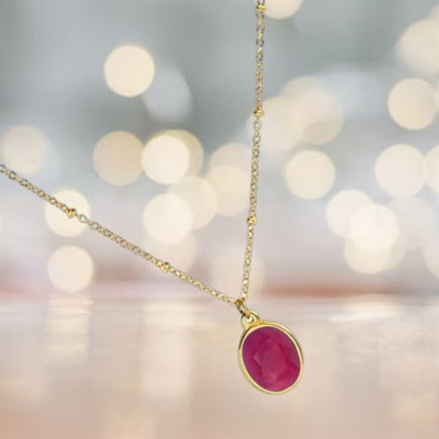 Gemzonite Ruby Pendant with Natural Manik Stone Astrological & Lab Certified Gold-plated Ruby Brass