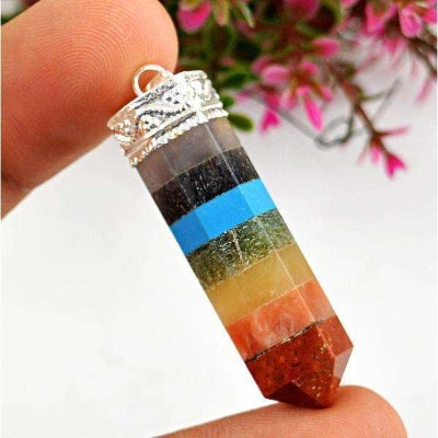 MARMORIS ECOM MARMORIS ECOM Seven Chakra Pencil Pendant | Healing Crystal Pendant (Pack of 1) Crystal Pendant