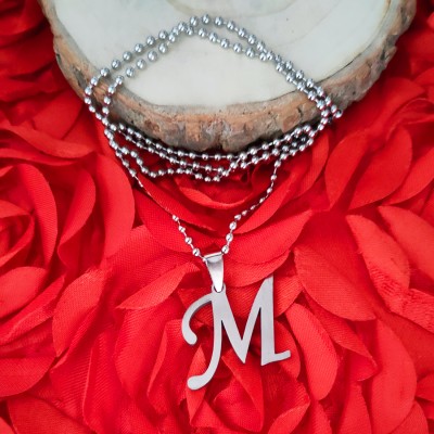 Sullery English Alphabet Initial Charms Letter Initial M Alphabet Silver Stainless Steel Pendant
