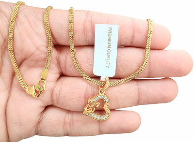 SAPNAPALACE HEART SHAPE BUTTERFLLY DESIGNER PENDANT WITH GOLD PLATED 2 LINE CHAIN Gold-plated Diamond Brass Pendant Set