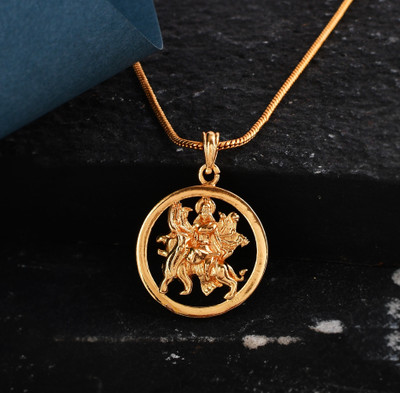 NAVYA ART JPR Gold Plated Chain With Maa Durga Gold Plated Locket Set For Grils Women Men Boys Gold-plated Brass Locket Set