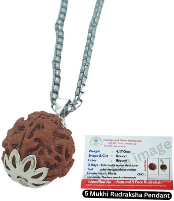 Shade Creation 5 Face Rudraksha Bead | LORD SHIVA Rudraksha Beads | Rudraksha Pendant Silver Beads Brass, Wood Pendant Set