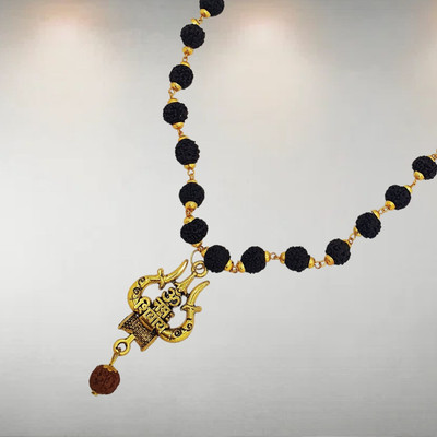 JagatguruShop God Lord Shree Ram Ram Sri Ram Ji 5 Mukhi Rudraksha Rudraksha Mala For Unisex Gold-plated Beads Brass, Wood Pendant Set