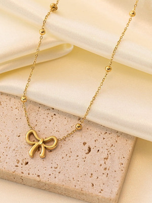 SHIMMERA Anti-Tarnish Bow moti Gold-plated Stainless Steel Pendant